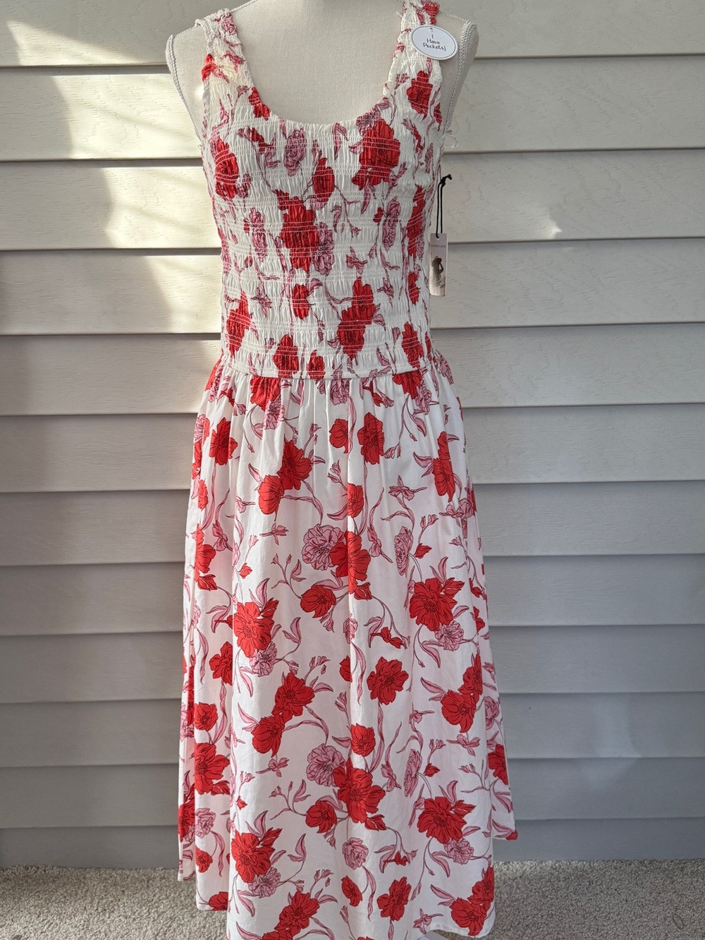 Sincerely Jules White Midi Dress with Red Floral Print